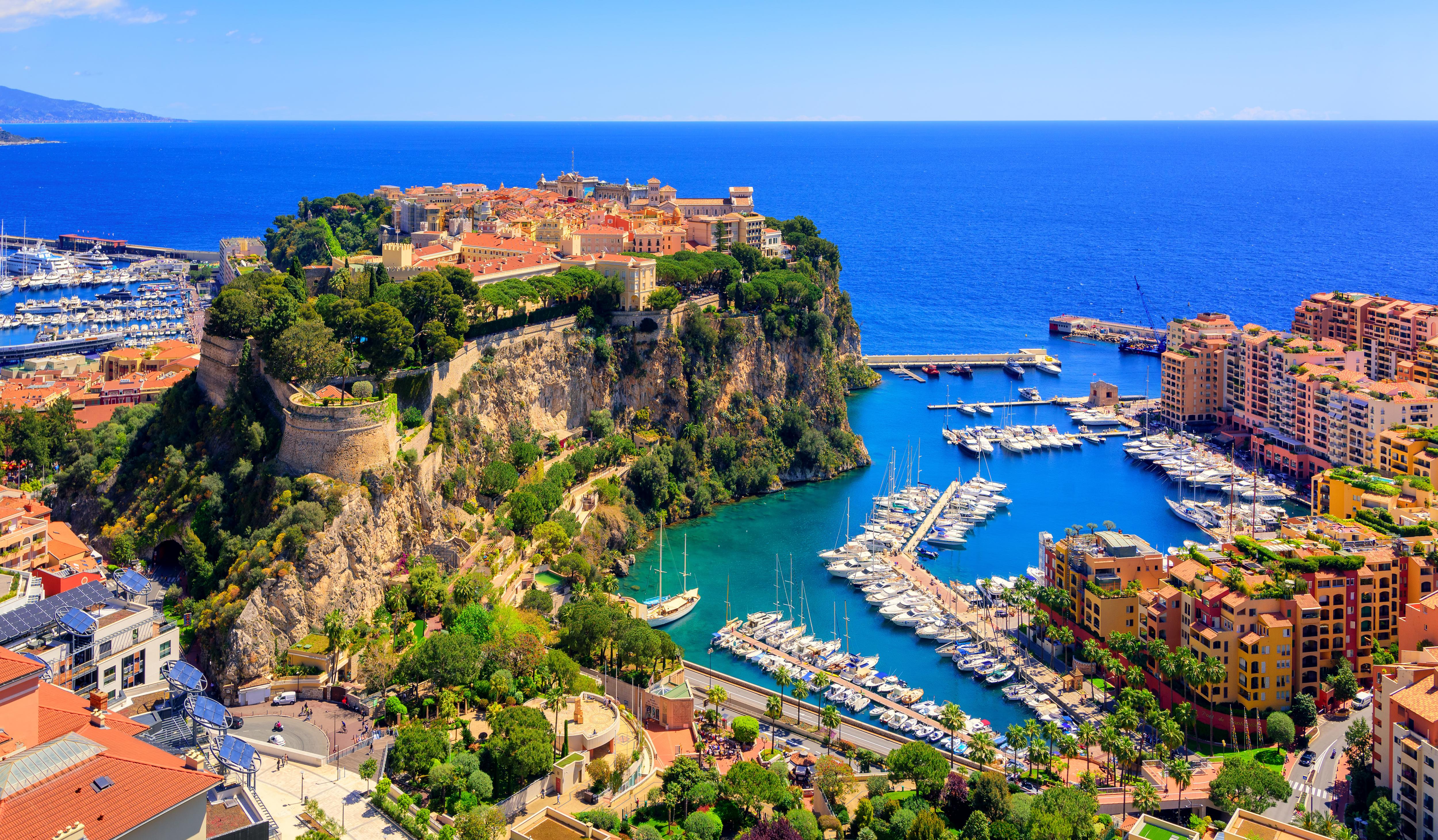 Rock of Monaco and Monaco-Ville Cityscape Overlooking the Yacht Harbour Coastline