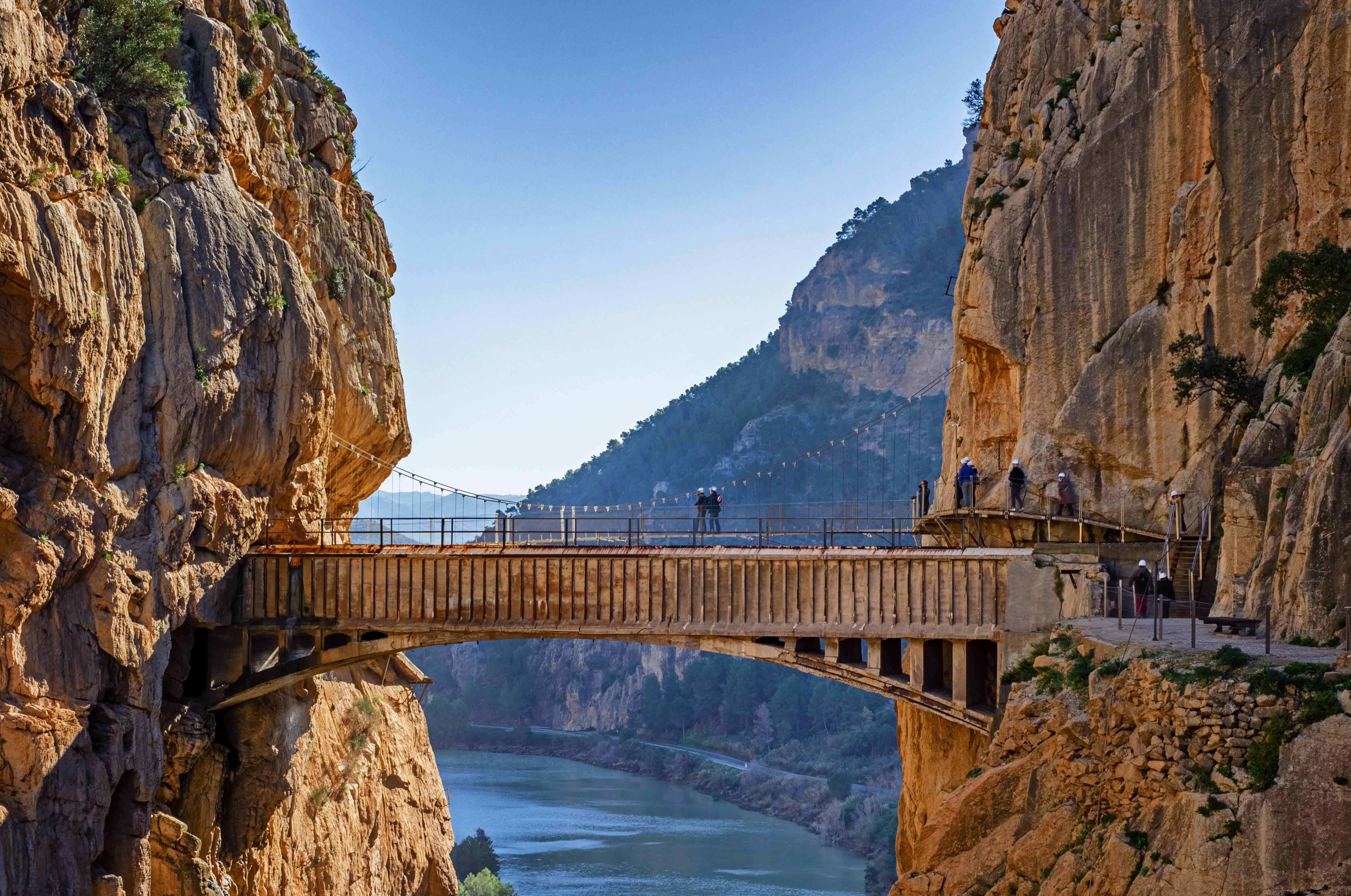 Caminito del Rey arched footbridge landmark suspended above Gaitanes Gorge