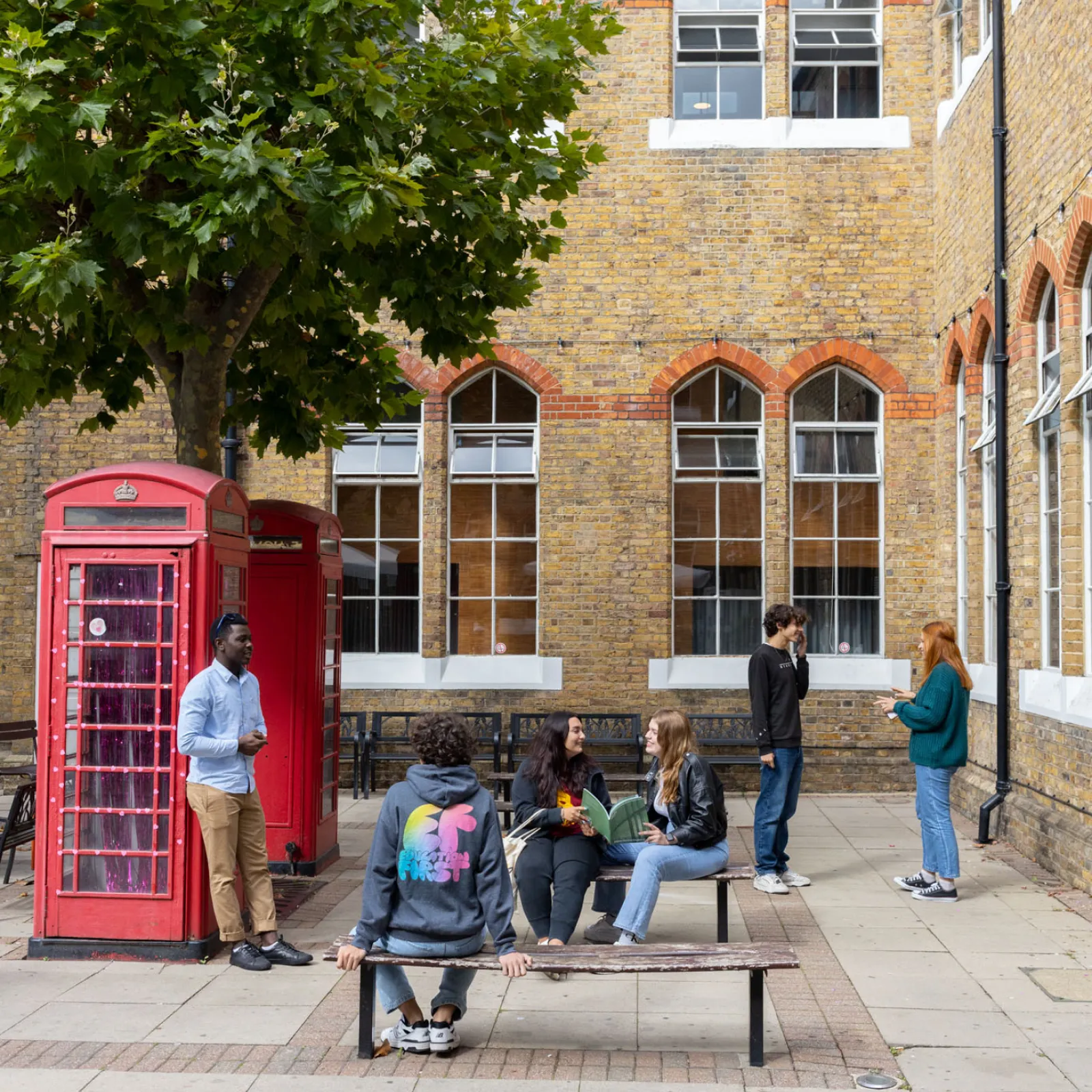 Students near Campus Building