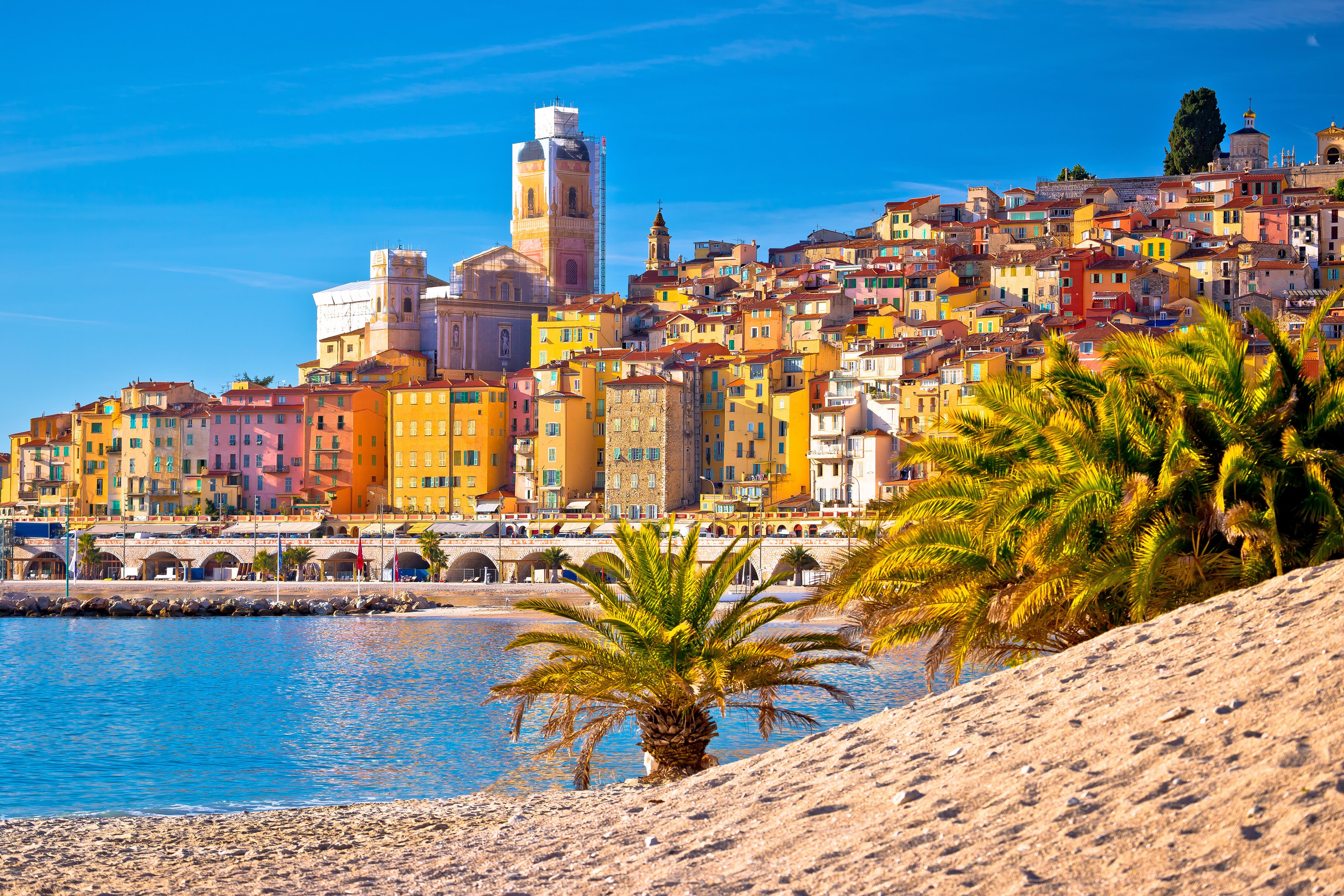 Menton Cityscape with Sunny Beaches Along the Mediterranean Coast