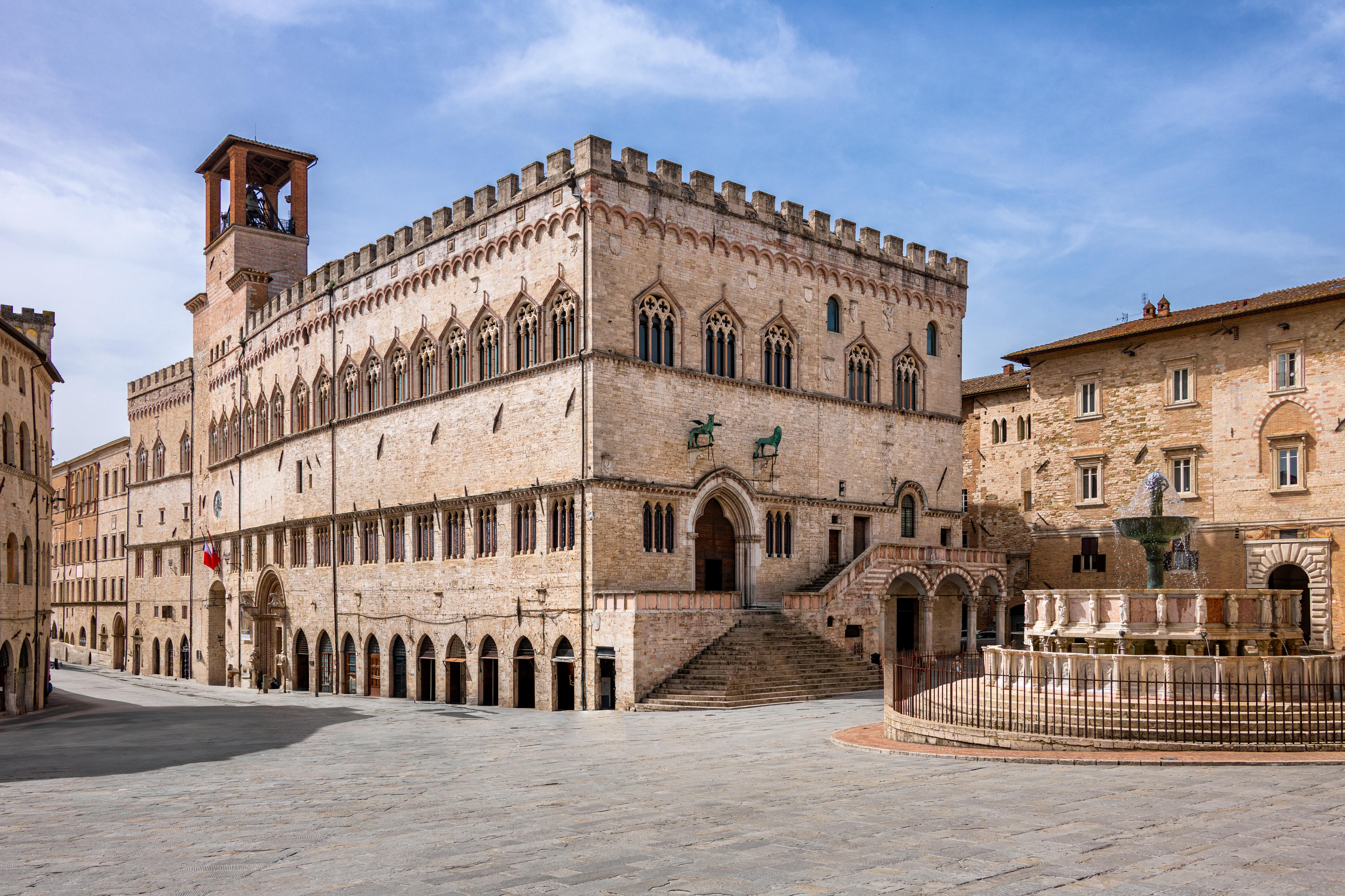 Historic façade of Palazzo dei Priori, a prominent landmark in Perugia