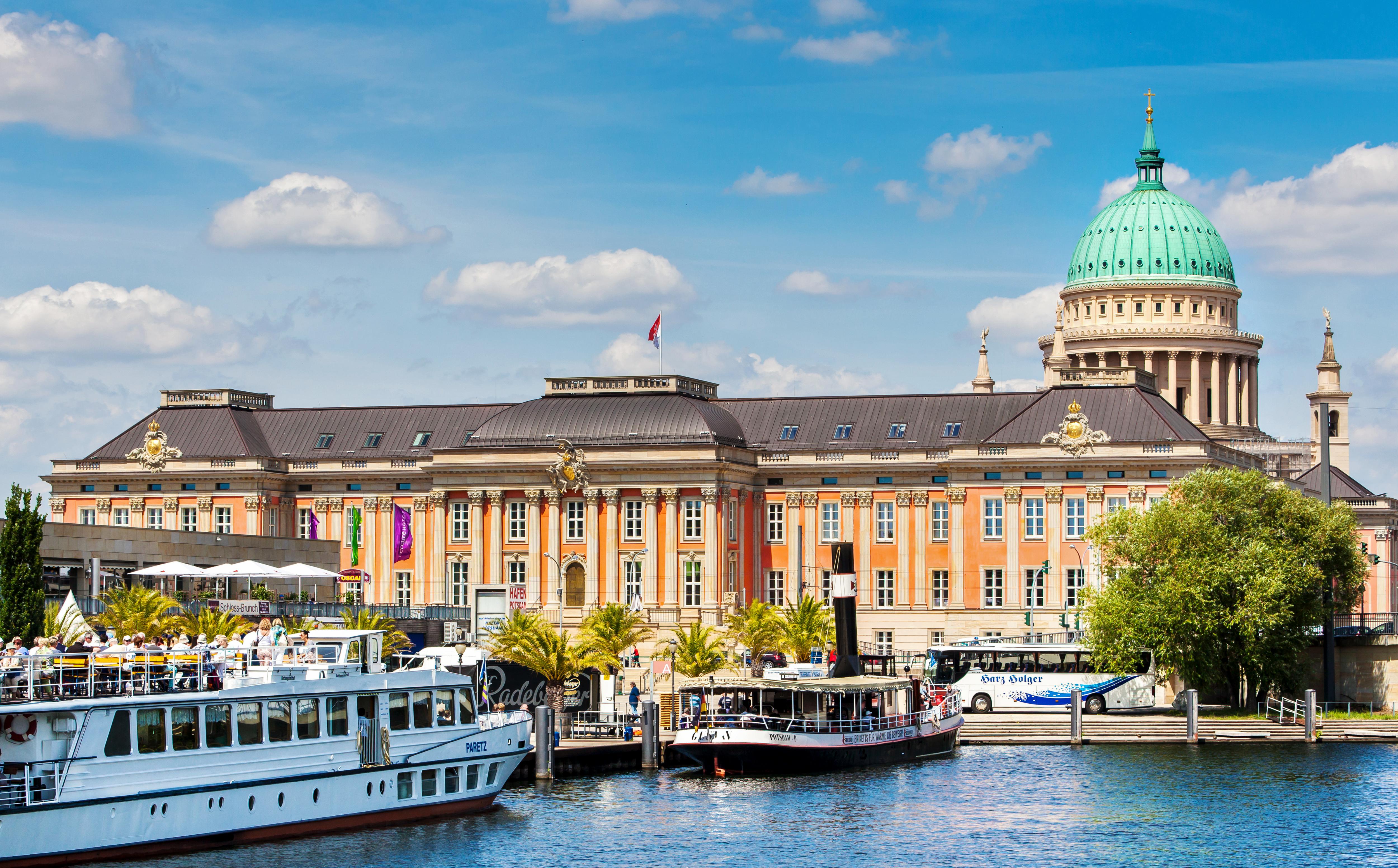 St. Nicholas Church and yacht-filled waterfront, scenic harbor views