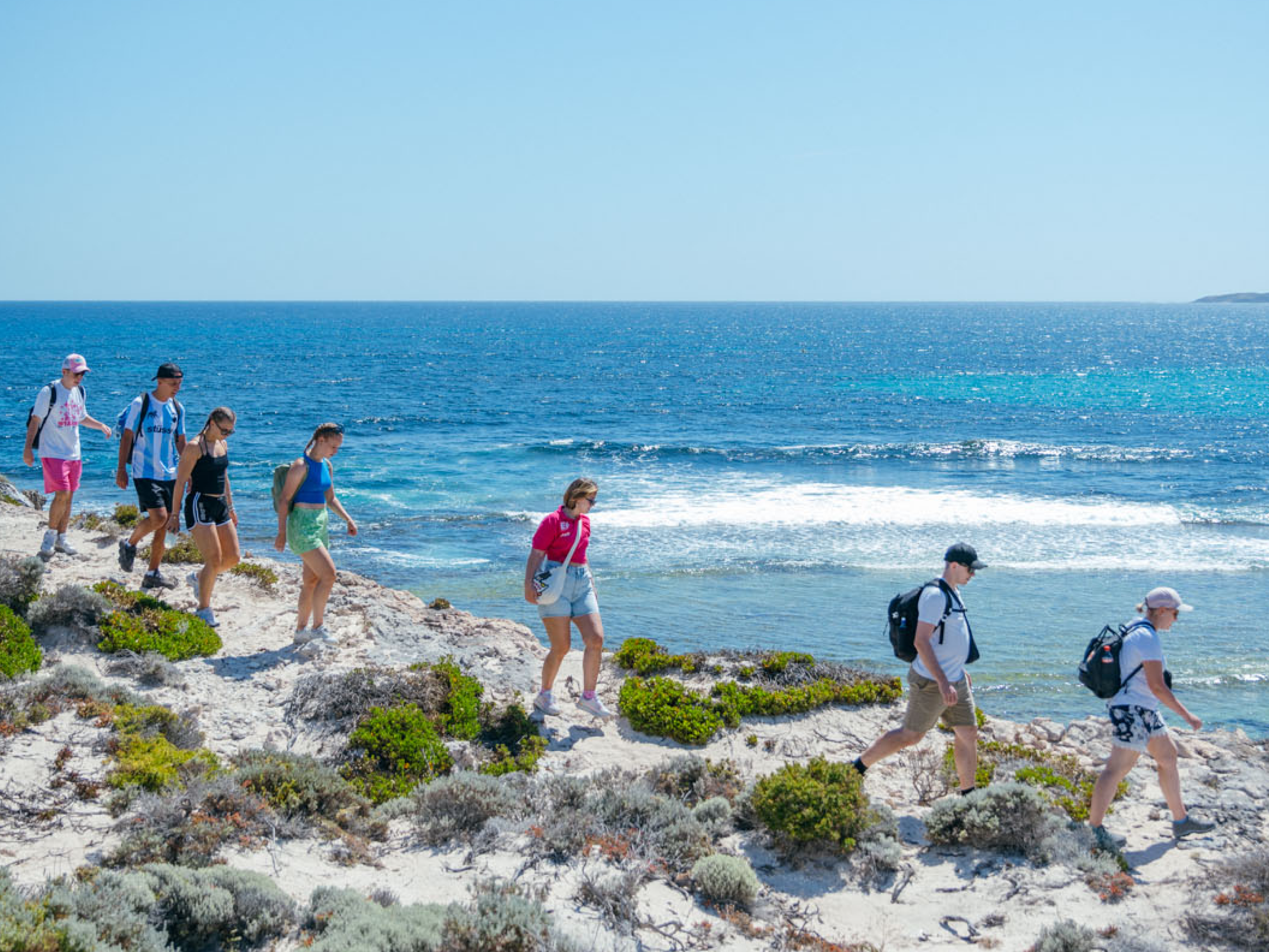 Students Walking By The Beach