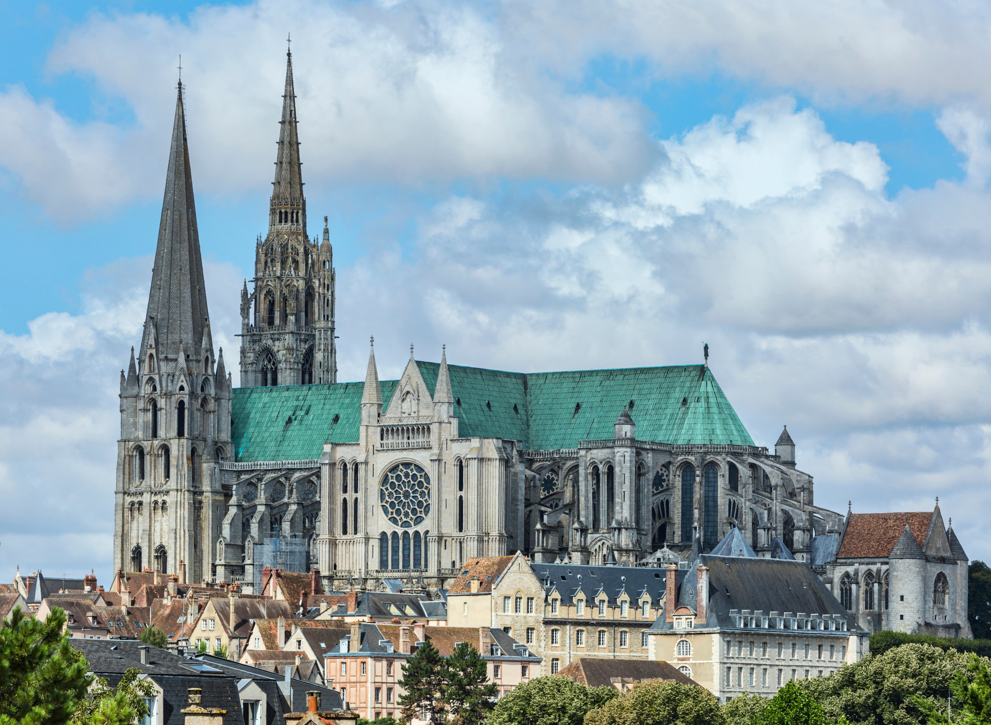 Chartres Cathedral church view with iconic Gothic architecture surroundings