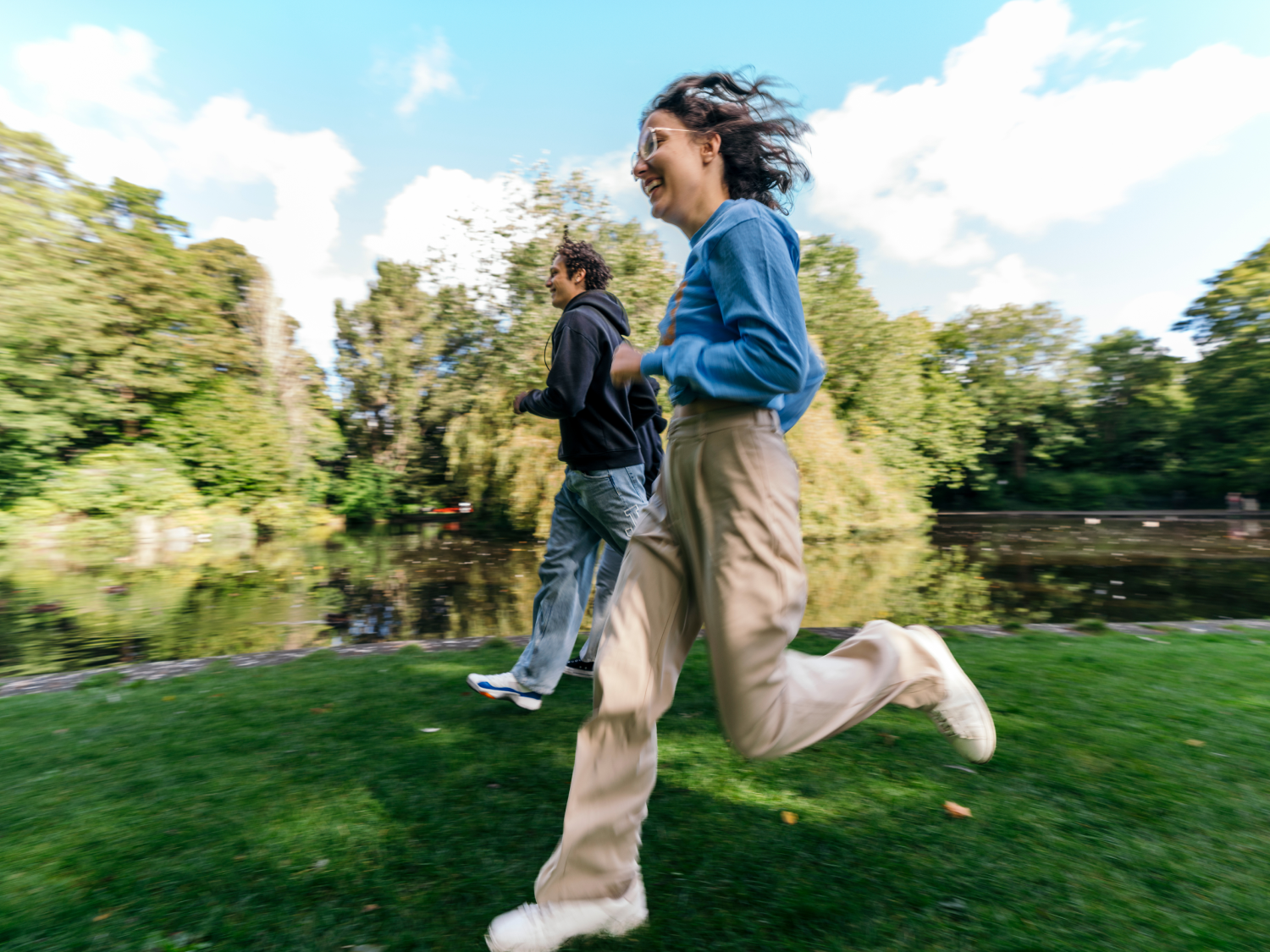 Students Running In Park