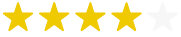 The image displays a rating of four out of five stars, with the first four stars in yellow and the last one in white, indicating an incomplete or unrated fifth star.