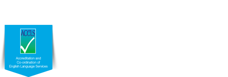 The image displays the logo for ACCELS, which stands for Accreditation and Co-ordination of English Language Services. It features a blue shield with a green checkmark inside.