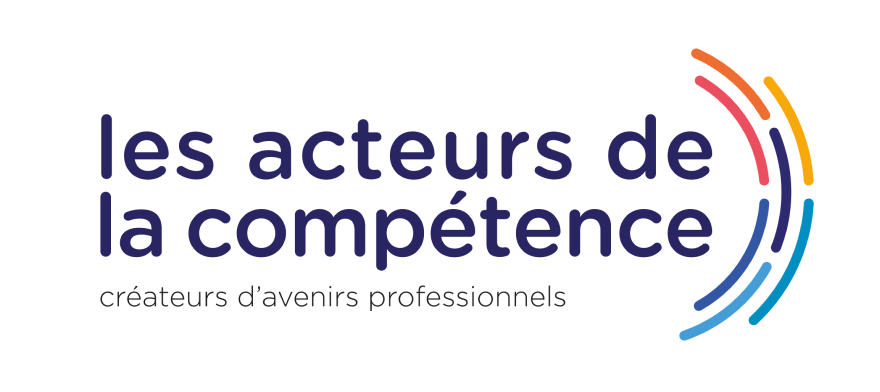 The image displays the logo for "Les Acteurs de la Compétence," which translates to "The Actors of Competence." Below this, it states "créateurs d'avenirs professionnels," meaning "creators of professional futures."