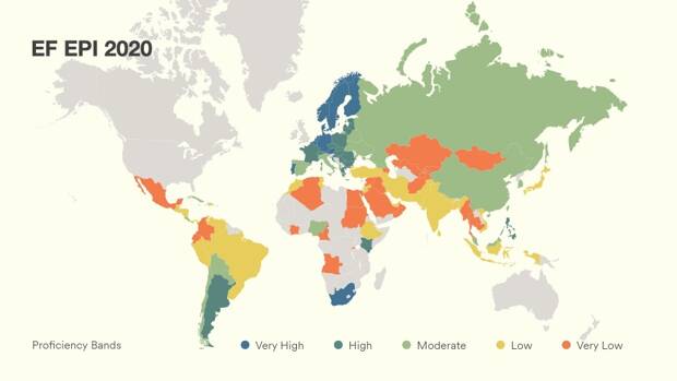 EF EPI 2020 – Classement de 100 pays et régions selon les compétences en anglais