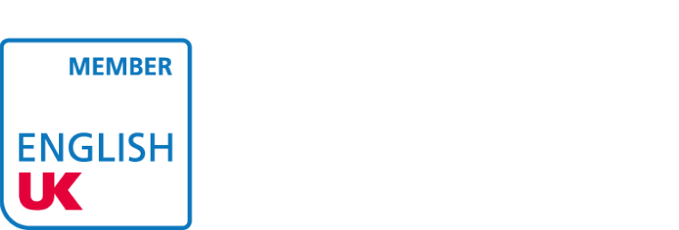 This image shows a logo that says "MEMBER ENGLISH UK" in blue and red text, indicating membership with an English organization in the UK.