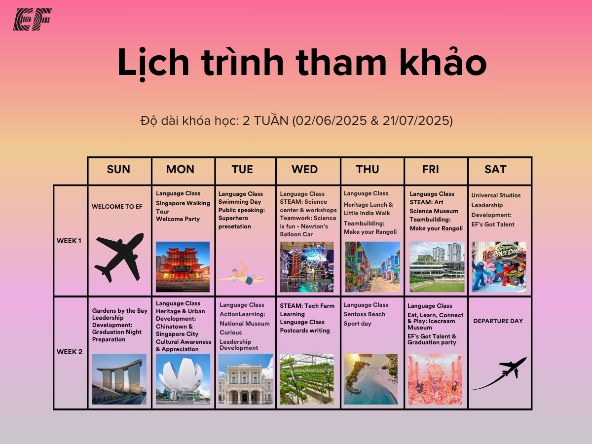lịch trình đi du học hè Singapore với EF