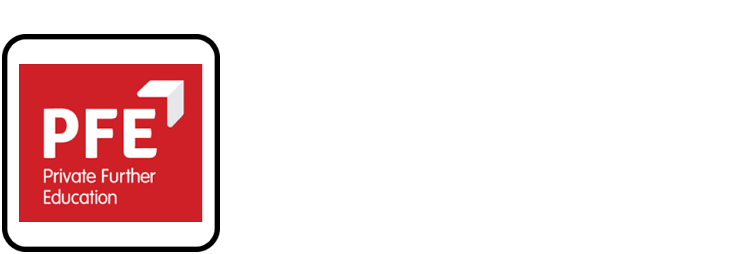 The image displays the logo for "PFE Private Further Education". It features the letters "PFE" prominently in white against a red background, with the words "Private Further Education" below.