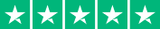 The image displays five white stars against a green background, representing a perfect five-star rating.